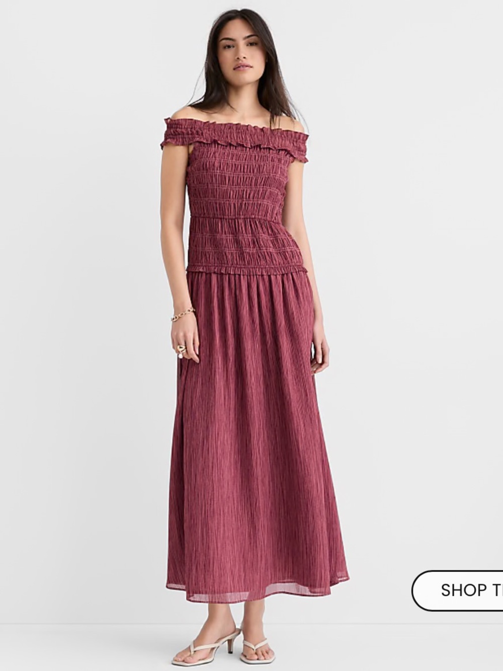 LOFT Stripe Smocked Off The Shoulder Maxi Dress